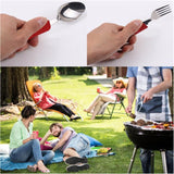 4 in 1 Survival Spoon and fork plus knife and bottle opener Stainless steel Outdoor and travel kit