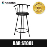 Hodeso Furniture Revolving Bar Stool Crown Back Black Metal Bar stool with Black Synthetic leather Swivel Seat