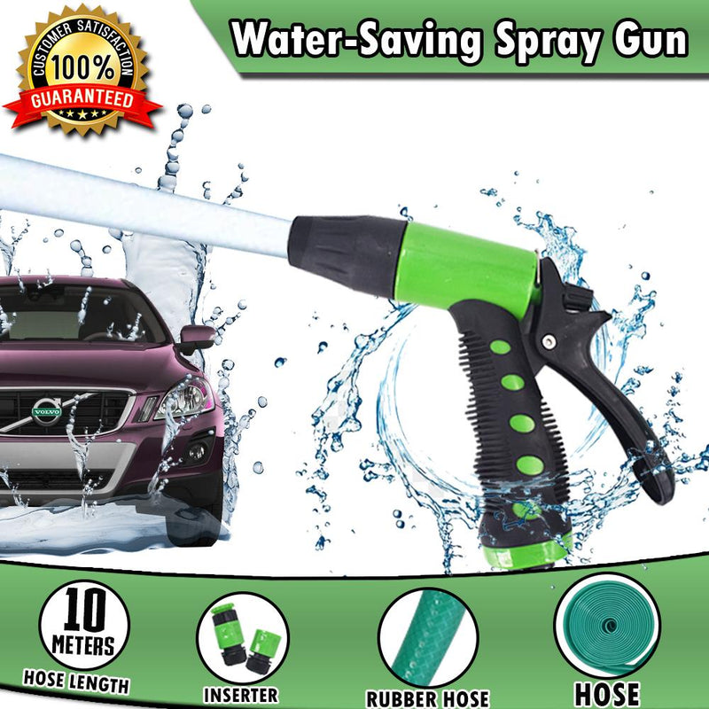 Water Hose with Water Spray Gun and Fitting Connector for Car Wash Cleaning Watering Lawn Garden Plants (10 Meters)