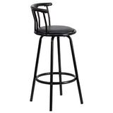 Hodeso Furniture Revolving Bar Stool Crown Back Black Metal Bar stool with Black Synthetic leather Swivel Seat