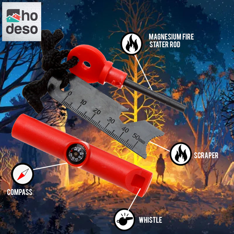 Hodeso Survival Magnesium Plastic Fire Starter with Emergency Whistle and Compass