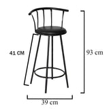 Hodeso Furniture Revolving Bar Stool Crown Back Black Metal Bar stool with Black Synthetic leather Swivel Seat