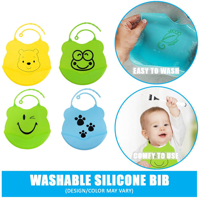 Waterproof Silicone Bib with Spillage Pocket (Design may vary)
