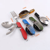 4 in 1 Survival Spoon and fork plus knife and bottle opener Stainless steel Outdoor and travel kit