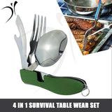 4 in 1 Survival Spoon and fork plus knife and bottle opener Stainless steel Outdoor and travel kit